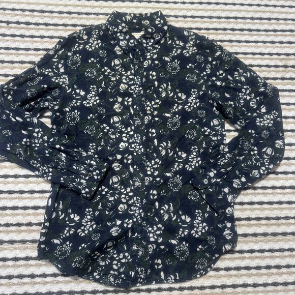 Club Monaco Slim Fit Floral Blue Green Long Sleeve Button Up Top Women’s Small - Picture 1 of 4
